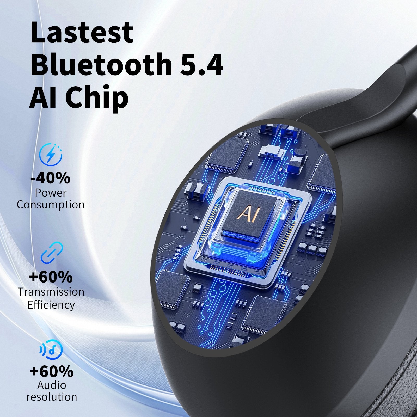 Hybrid Active Noise Cancelling Headphones, 60H Playtime Wireless Over-Ear Bluetooth 5.4 Headphones with 40mm Titanium Drivers, 45dB Adaptive ANC, Deep Bass, ENC Mic, Foldable for Travel Office