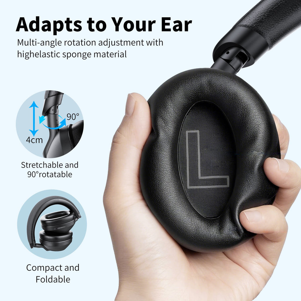 Hybrid Active Noise Cancelling Headphones, 60H Playtime Wireless Over-Ear Bluetooth 5.4 Headphones with 40mm Titanium Drivers, 45dB Adaptive ANC, Deep Bass, ENC Mic, Foldable for Travel Office