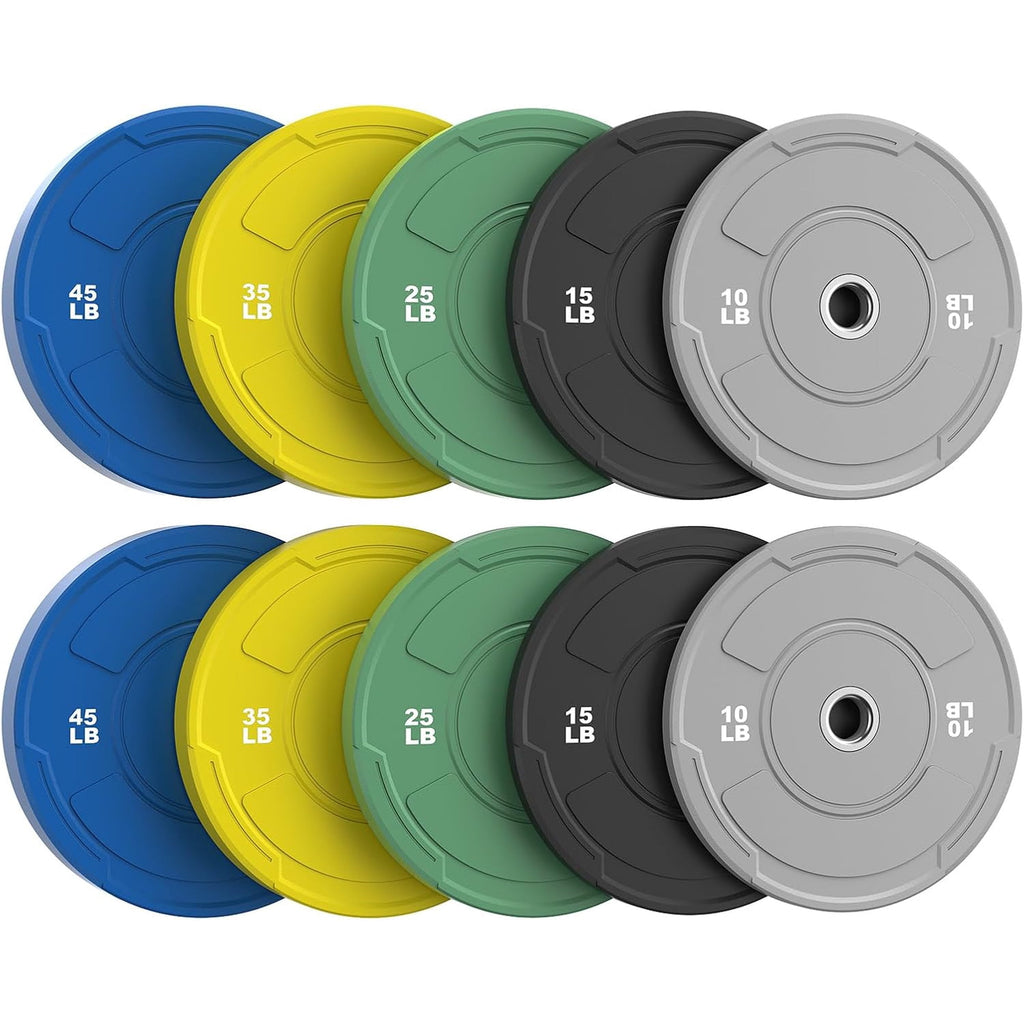 2-Inch Olympic Bumper Plates Set, 10Pcs(each pair 10,15,25,35,45 lb) Colored Virgin Rubber Weight Barbell Plates for Strength Training, Home Gym Weightlifting