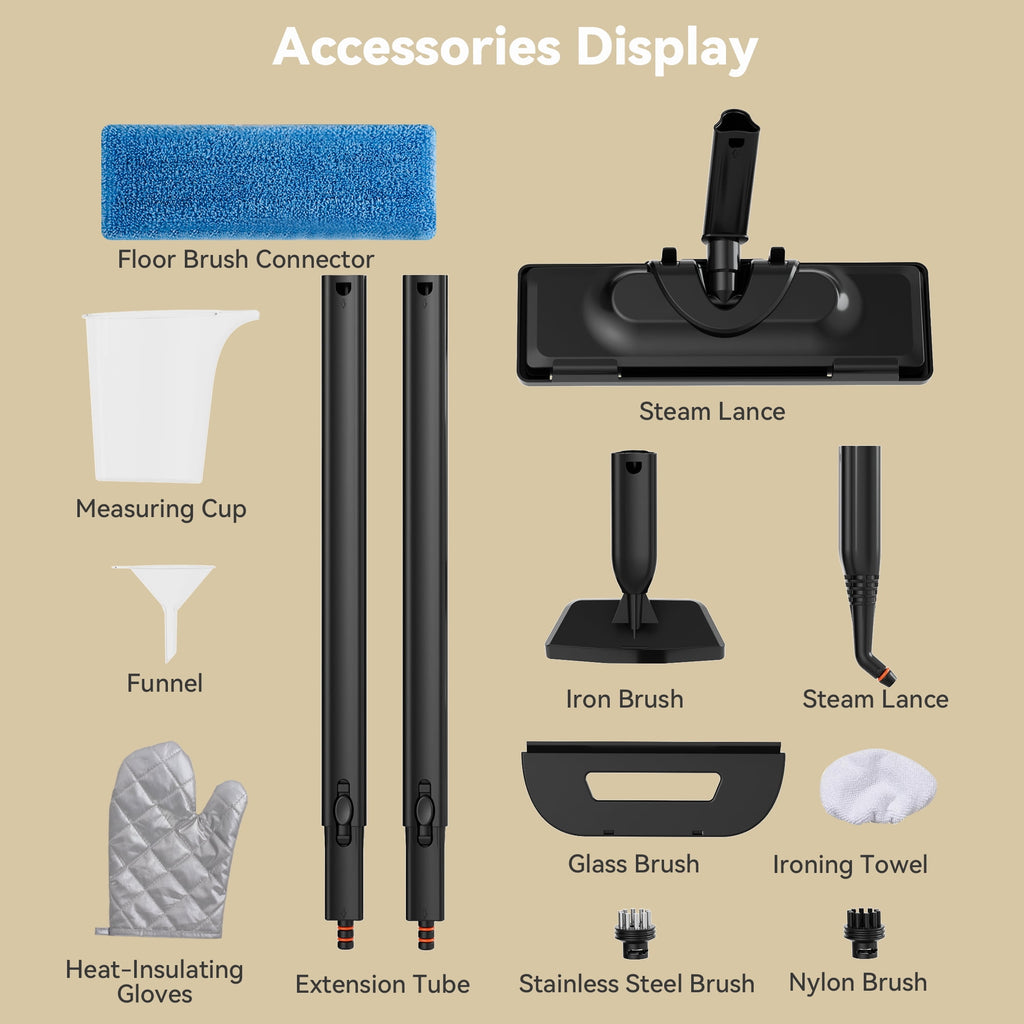 Vecukty Steam Cleaner, Powerful Steam Mop with 14 Accessories for Home Use, Floor, Window, Car Seat, Carpet, Tile, Grout