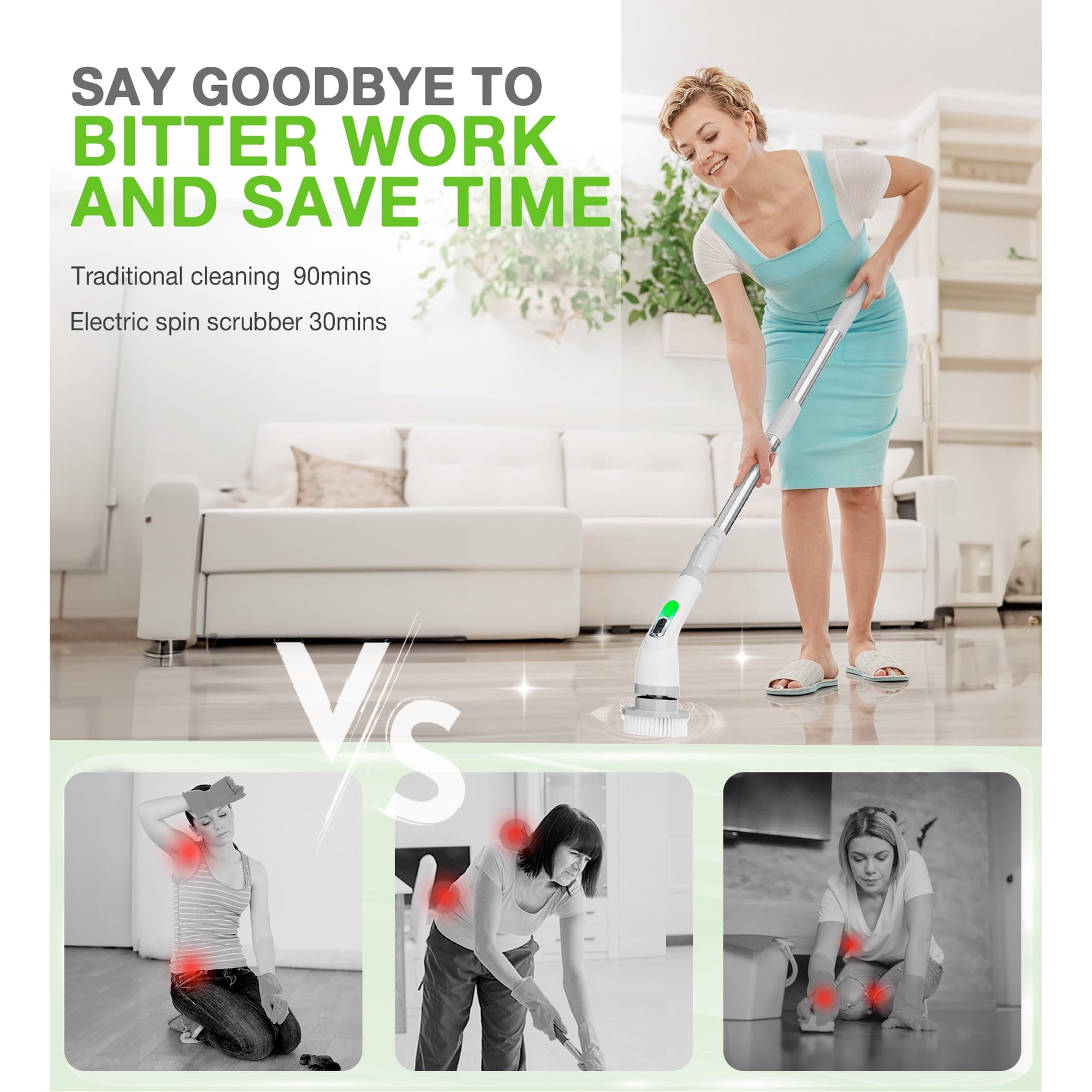 LOHEER Electric Spin Scrubber, Cordless Bathroom Scrubber Cleaning Brush for Floor, Bathtub, Kitchen