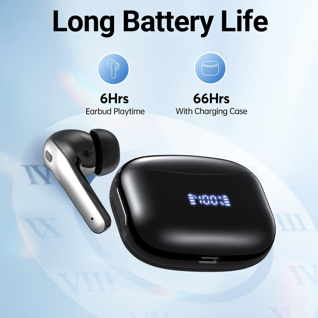 VEATOOL X15 Wireless Earbuds Bluetooth 5.3 Headphones,72H Hi-Fi Stereo Deep Bass Earphones with Noise Cancelling Mic IP7 Waterproof Sport Headset with LED Power Display for Laptop Pad Phones Black
