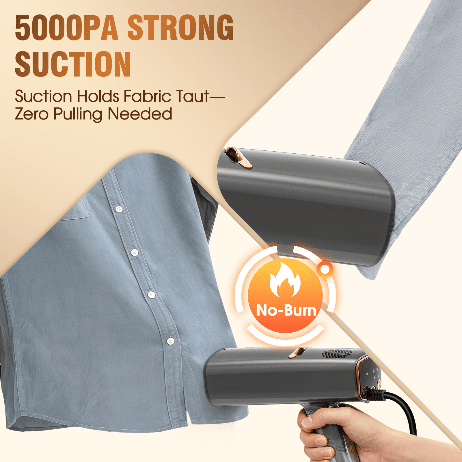 Loheer Vacuum Steamer for Clothes, 5000Pa Suction Handheld Clothes Steamer Multiple mode Portable Travel Steamers & Ironing 2 in 1 & 440ml Water Tank