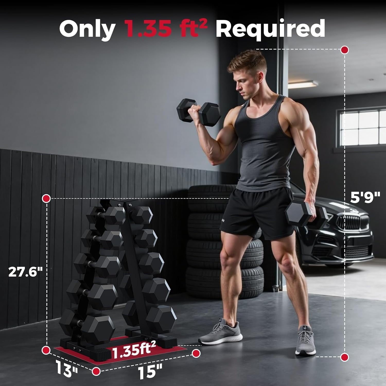 Dumbbell Rack Stand Only 5 Tier, Weight Rack for Dumbbells Compact A-Frame Home Gym Space Saver, 480 LBS Weight Capacity