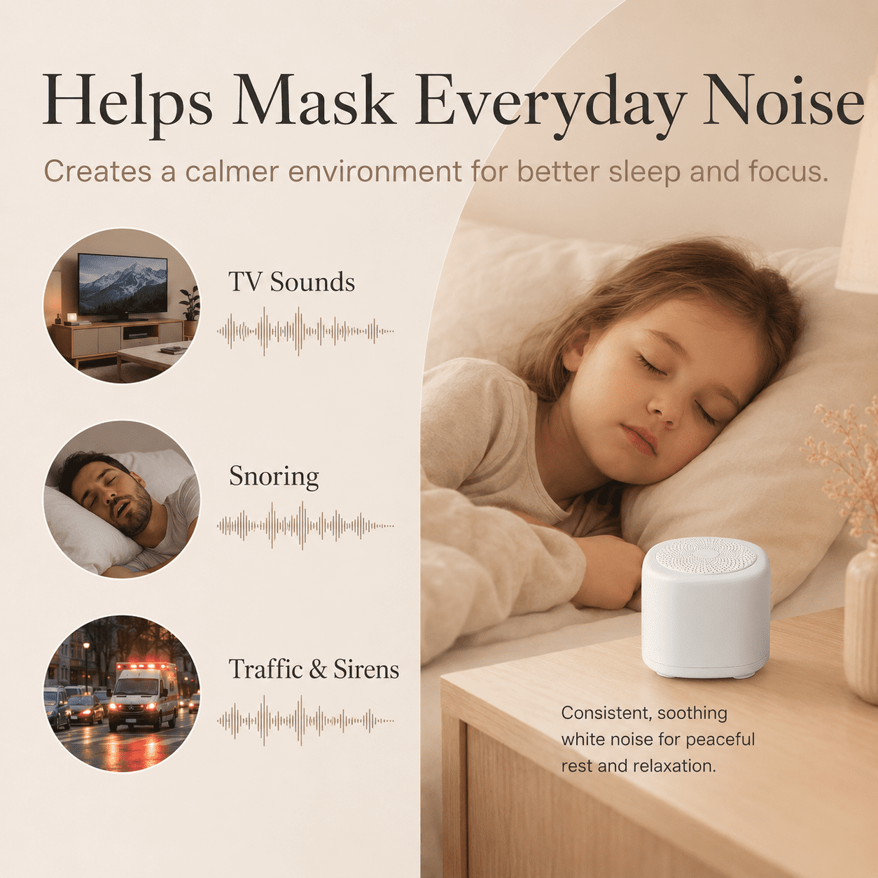 Mini Sound Machine, Portable White Noise Sound Machine for Sleep, White Noise for Baby & Adult with 20 Soothing Sounds, 7 Color Night Light, 4 Timers Memory Function for Travel Camping Home Office