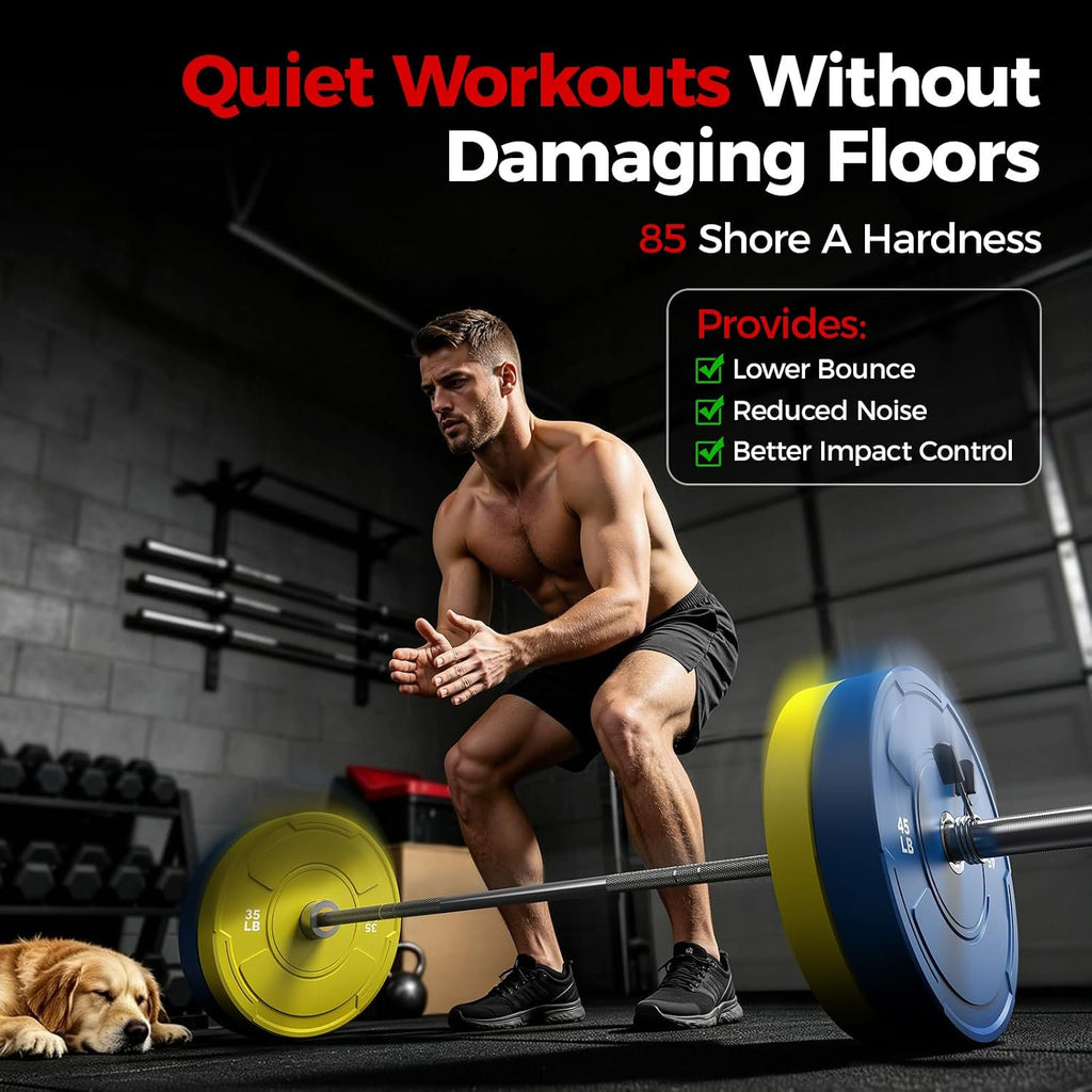 2-Inch Olympic Bumper Plates Set, 6Pcs(each pair 10,25,45 lb) Colored Virgin Rubber Weight Barbell Plates for Strength Training, Home Gym Weightlifting