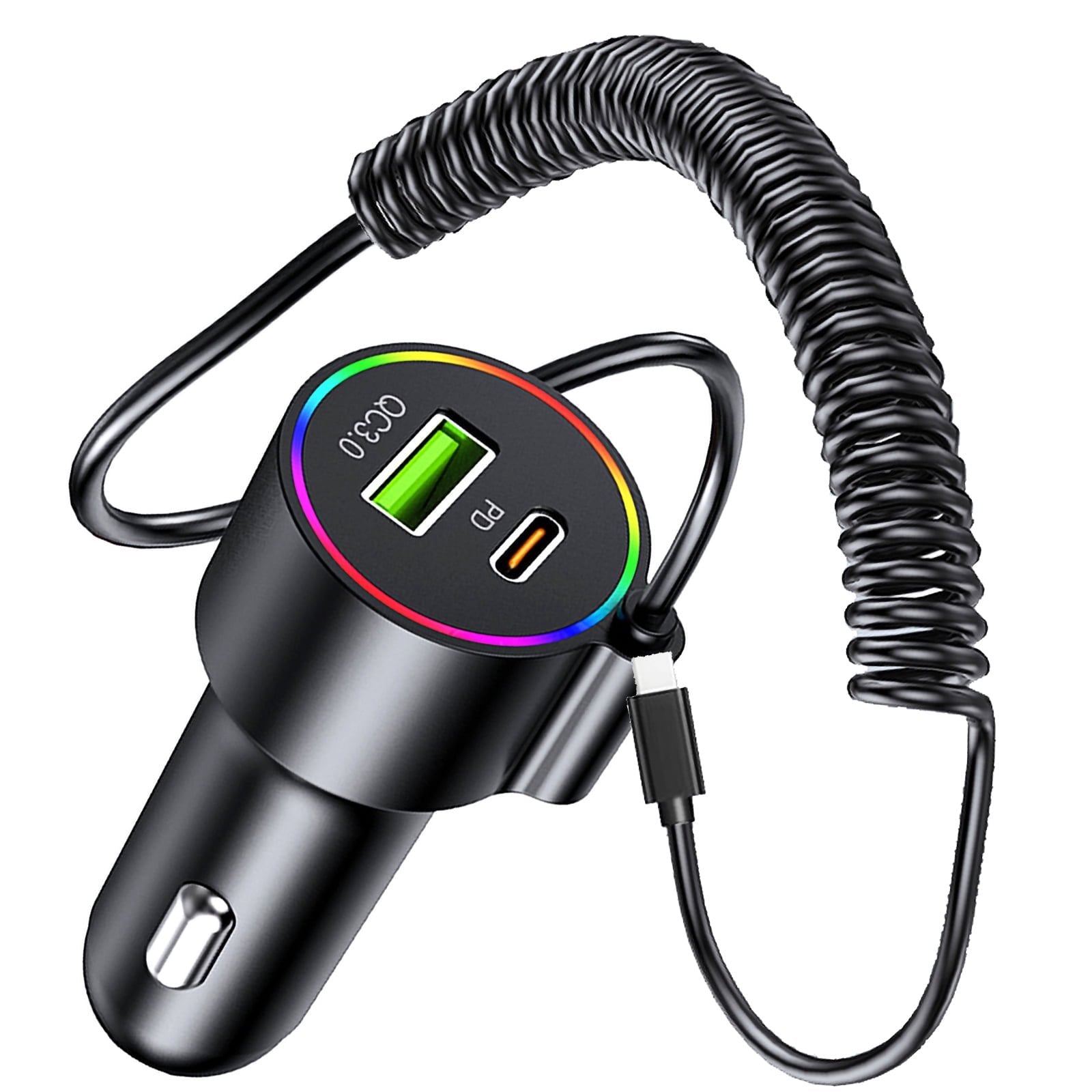 72W USB C Car Charger, 3-Port Fast Charger Adapter with Dual 36W PD & QC3.0, Multi-Protection Compact Car Charger for iPhone Samsung Google Pixel iPad Switch - 12V/24V Vehicles