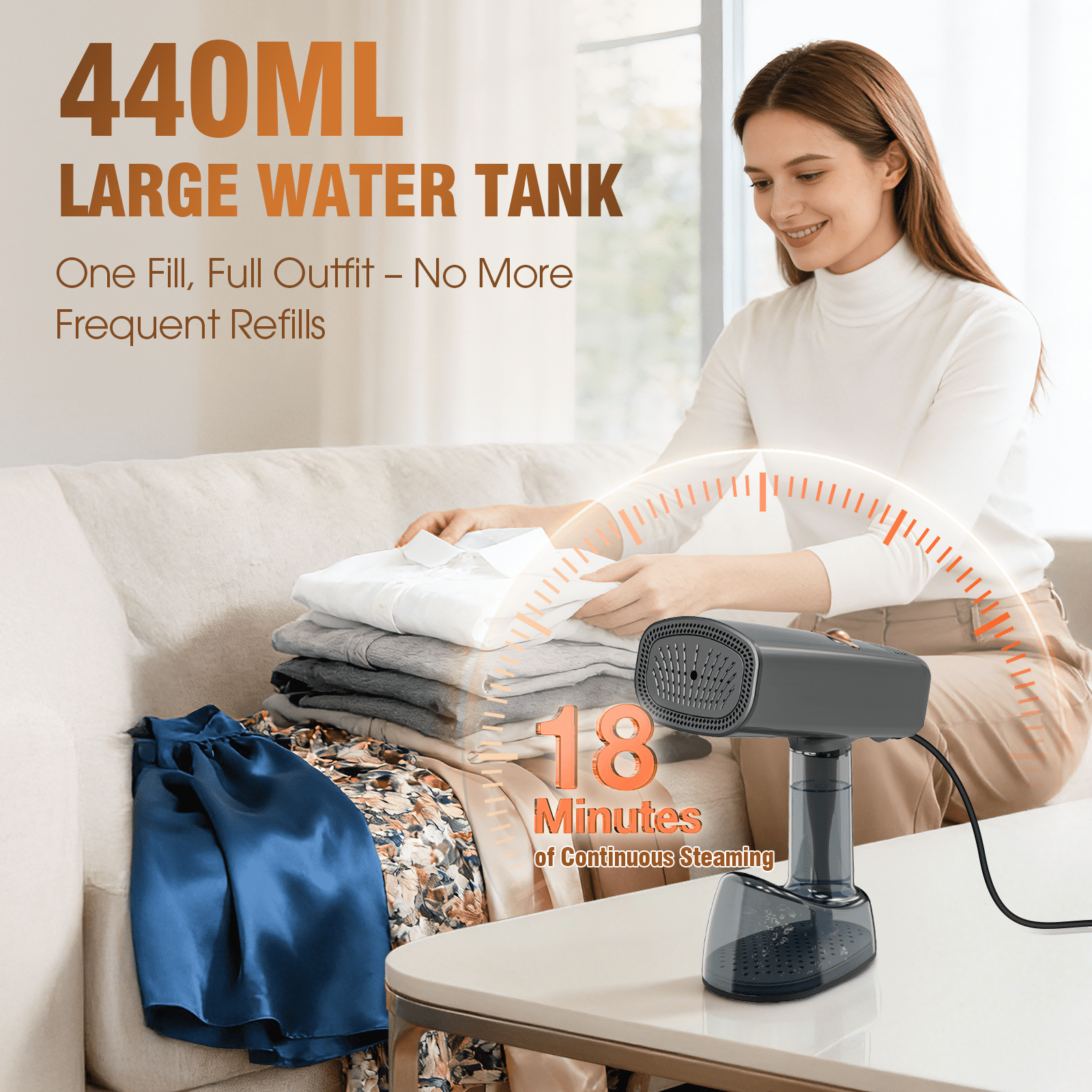 Loheer Vacuum Steamer for Clothes, 5000Pa Suction Handheld Clothes Steamer Multiple mode Portable Travel Steamers & Ironing 2 in 1 & 440ml Water Tank