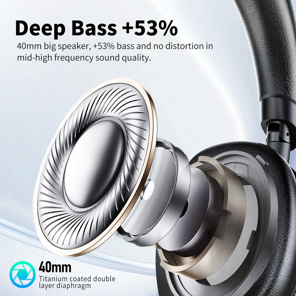 Hybrid Active Noise Cancelling Headphones, 60H Playtime Wireless Over-Ear Bluetooth 5.4 Headphones with 40mm Titanium Drivers, 45dB Adaptive ANC, Deep Bass, ENC Mic, Foldable for Travel Office
