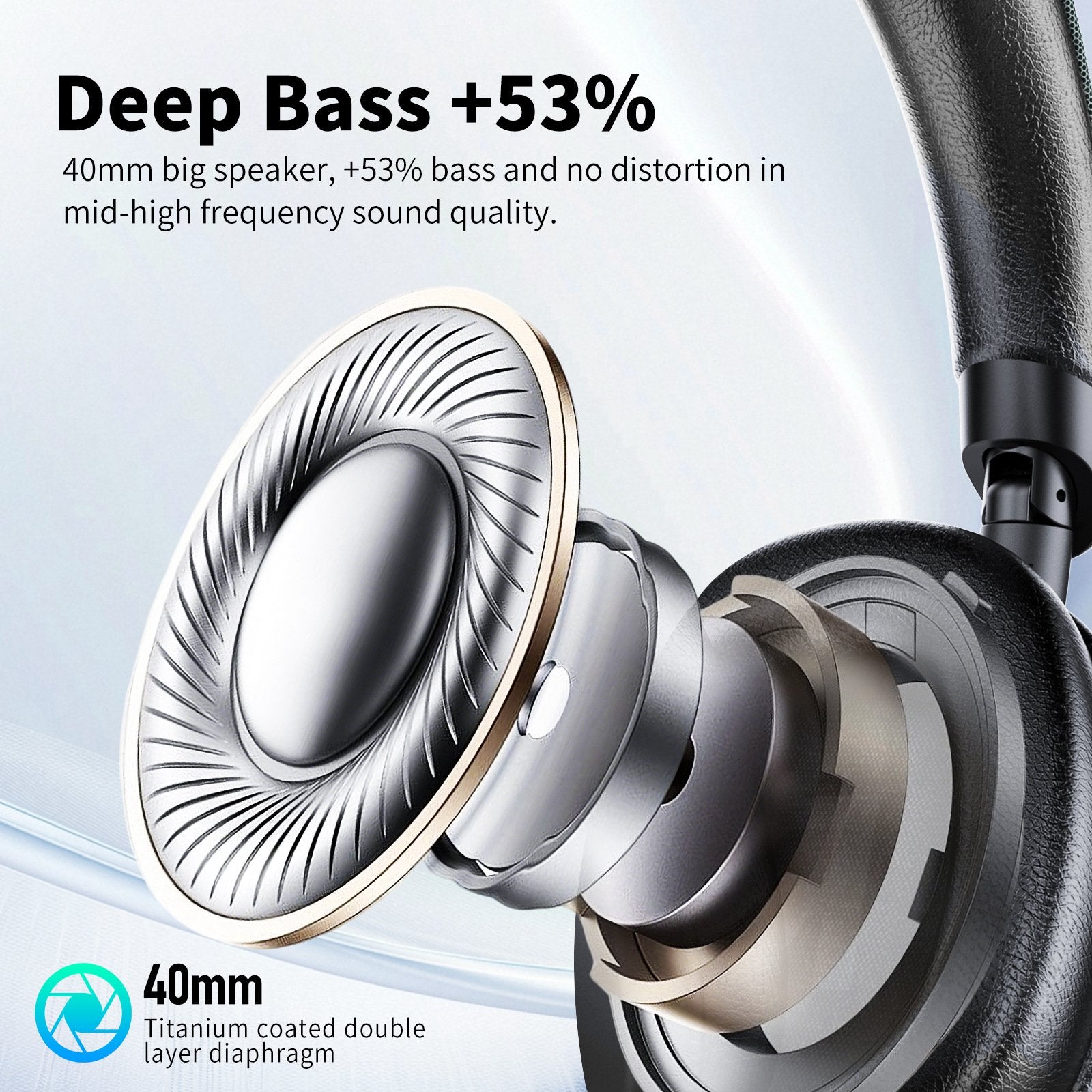 Hybrid Active Noise Cancelling Headphones, 60H Playtime Wireless Over-Ear Bluetooth 5.4 Headphones with 40mm Titanium Drivers, 45dB Adaptive ANC, Deep Bass, ENC Mic, Foldable for Travel Office