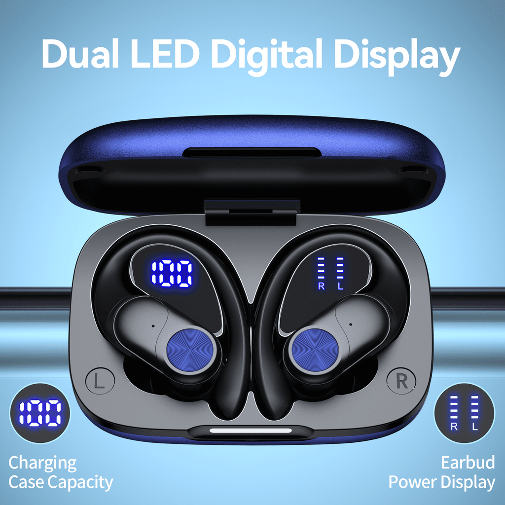 VEAT00L V6 Bluetooth Headphones Wireless Earbuds 88Hrs Playback Sport Ear Buds with Earhook Digital Display Charging Case IPX7 Waterproof Earbud Deep Bass Running Earphones for iOS Android Cellphone