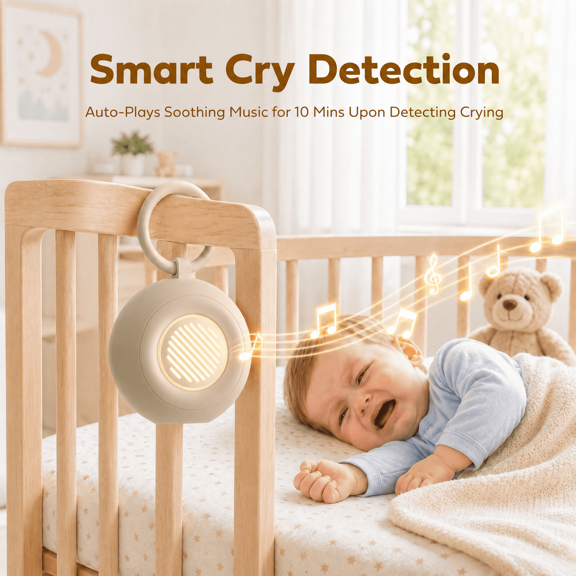 White Noise Machine for Baby Adult Sleep, Portable Sound Machine with Cry Detection, 15 Soothing Sounds, 20H, Night Light & Timer– Baby Essentials for Nursery Home Travel