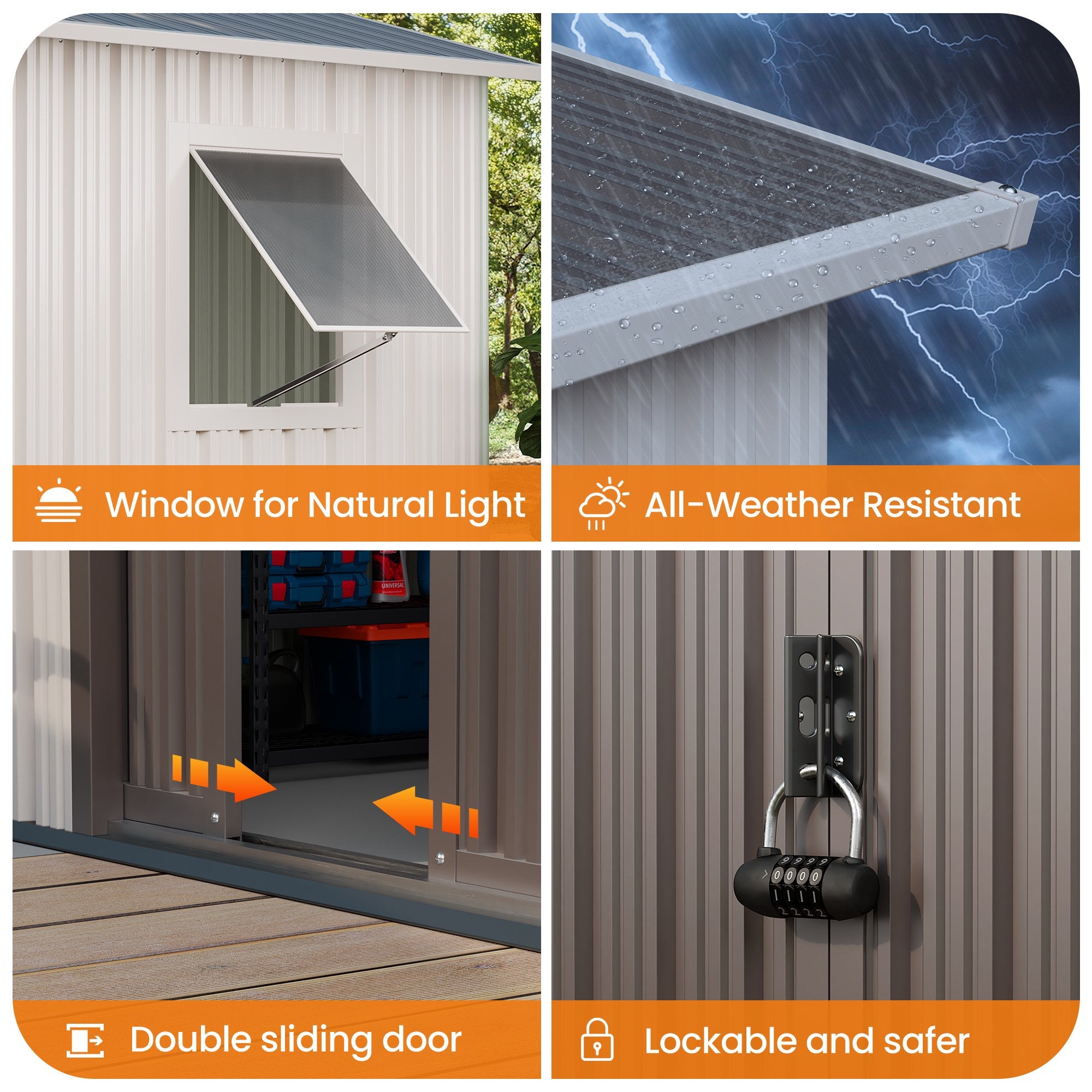 6x4 Outdoor Steel Storage Sheds, Metal Tool Outdoor Shed,With Windows& Air Vent&Gloves,for Backyard,Garden,Lawn,Creamy white