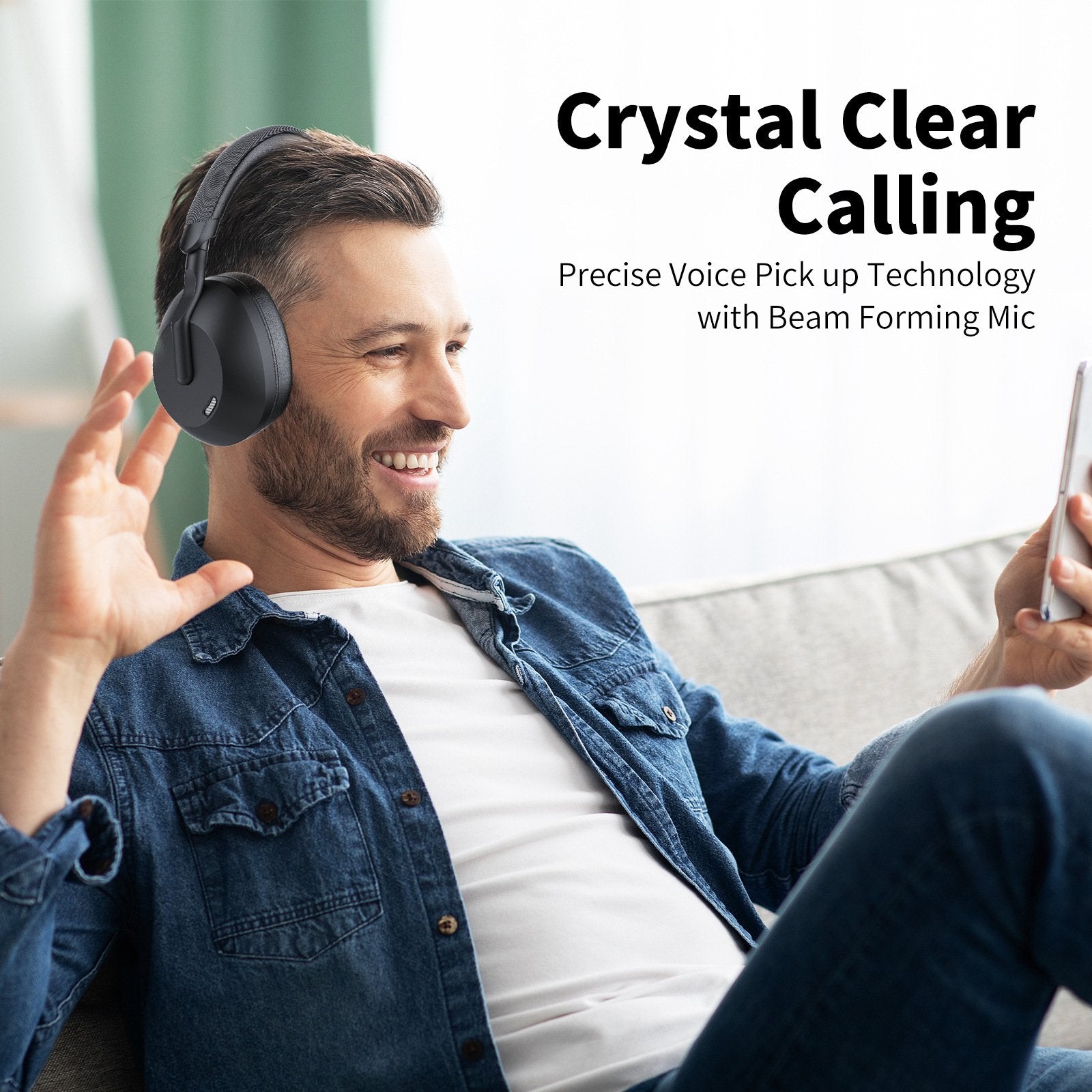 Hybrid Active Noise Cancelling Headphones, 60H Playtime Wireless Over-Ear Bluetooth 5.4 Headphones with 40mm Titanium Drivers, 45dB Adaptive ANC, Deep Bass, ENC Mic, Foldable for Travel Office