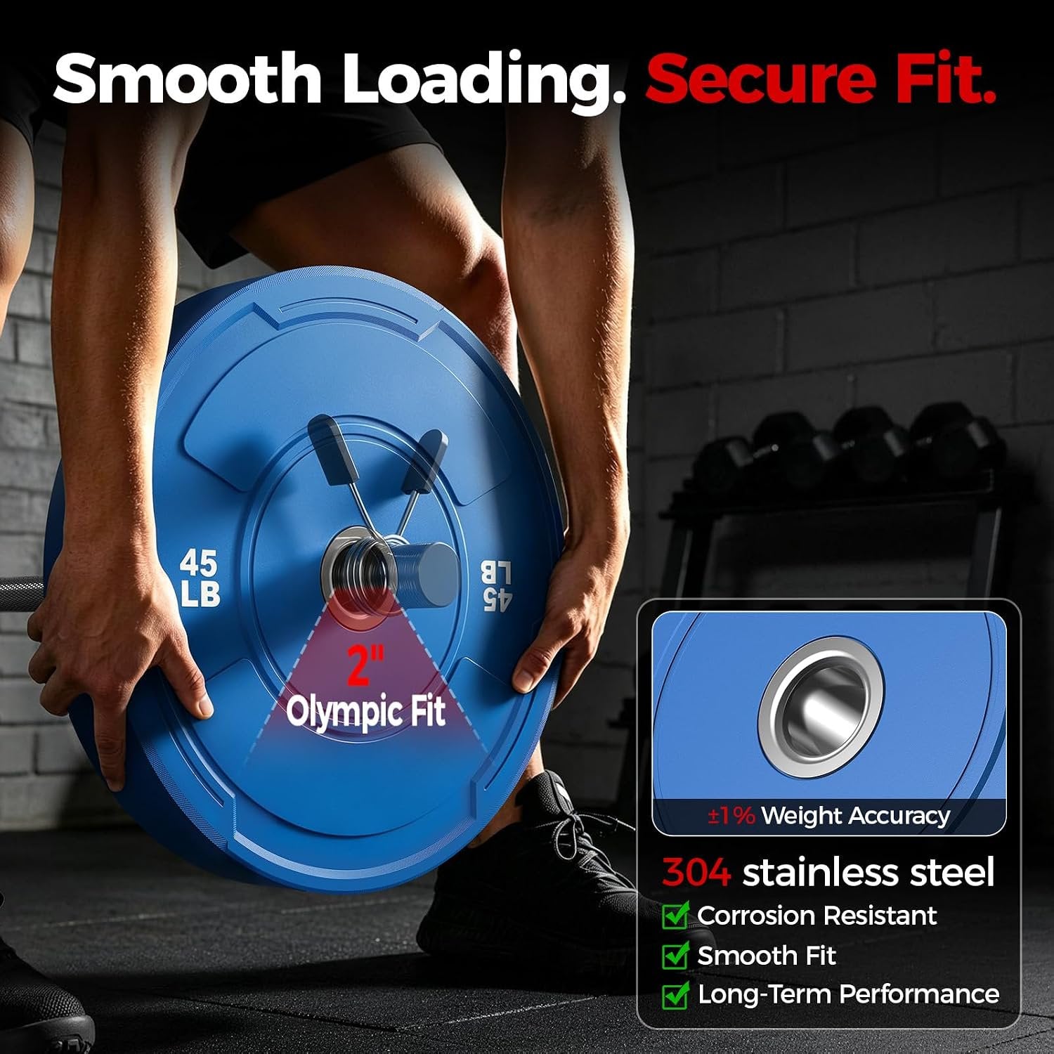 2-Inch Olympic Bumper Plates Set, 6Pcs(each pair 10,25,45 lb) Colored Virgin Rubber Weight Barbell Plates for Strength Training, Home Gym Weightlifting