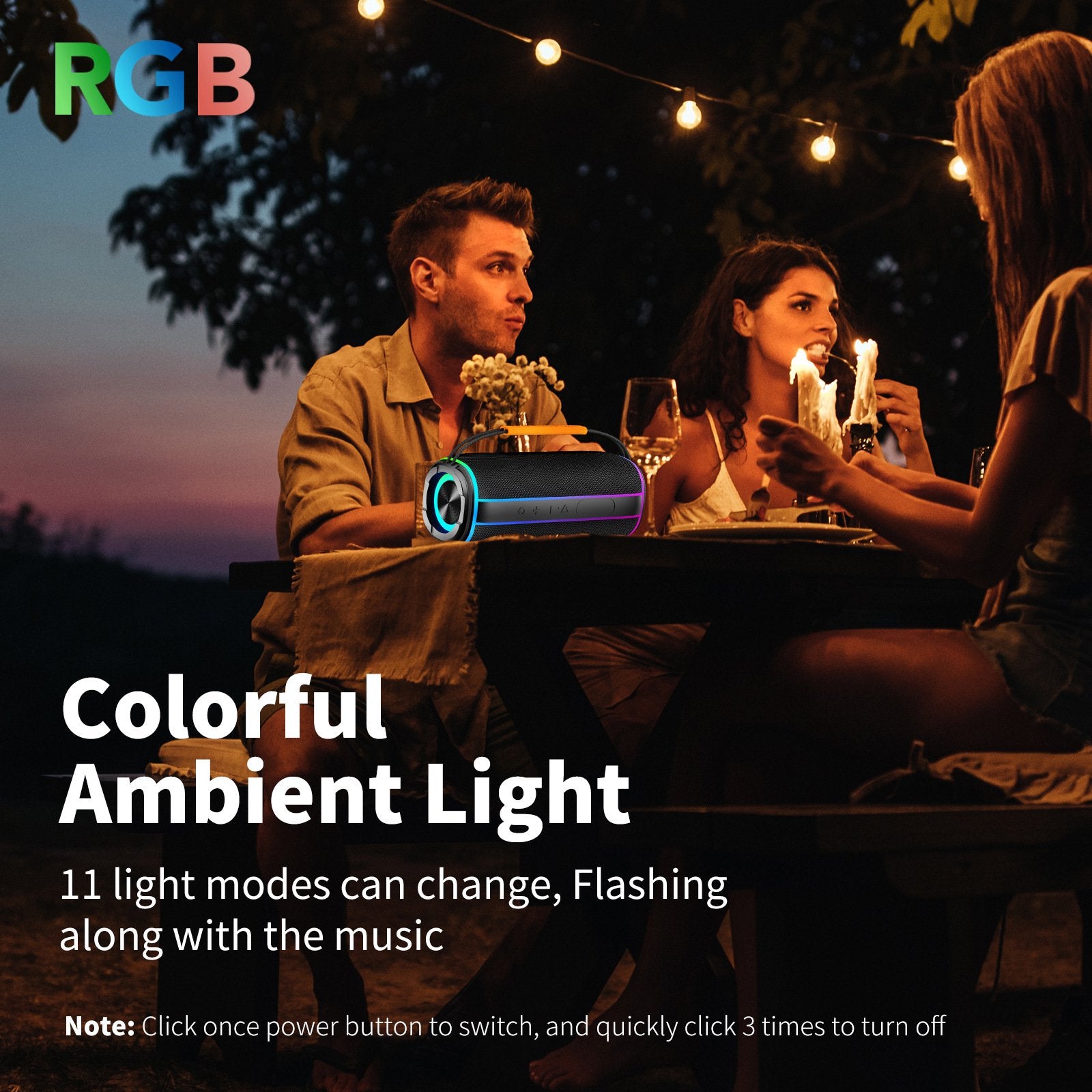 Portable Bluetooth Speaker, 30W Deep Bass Wireless Speaker with 55mm Driver, Bluetooth 5.4, IPX7 Waterproof, 4000mAh Battery, 24H Playtime, TWS Pairing, 11 RGB Light Modes for Outdoor Beach Camping S