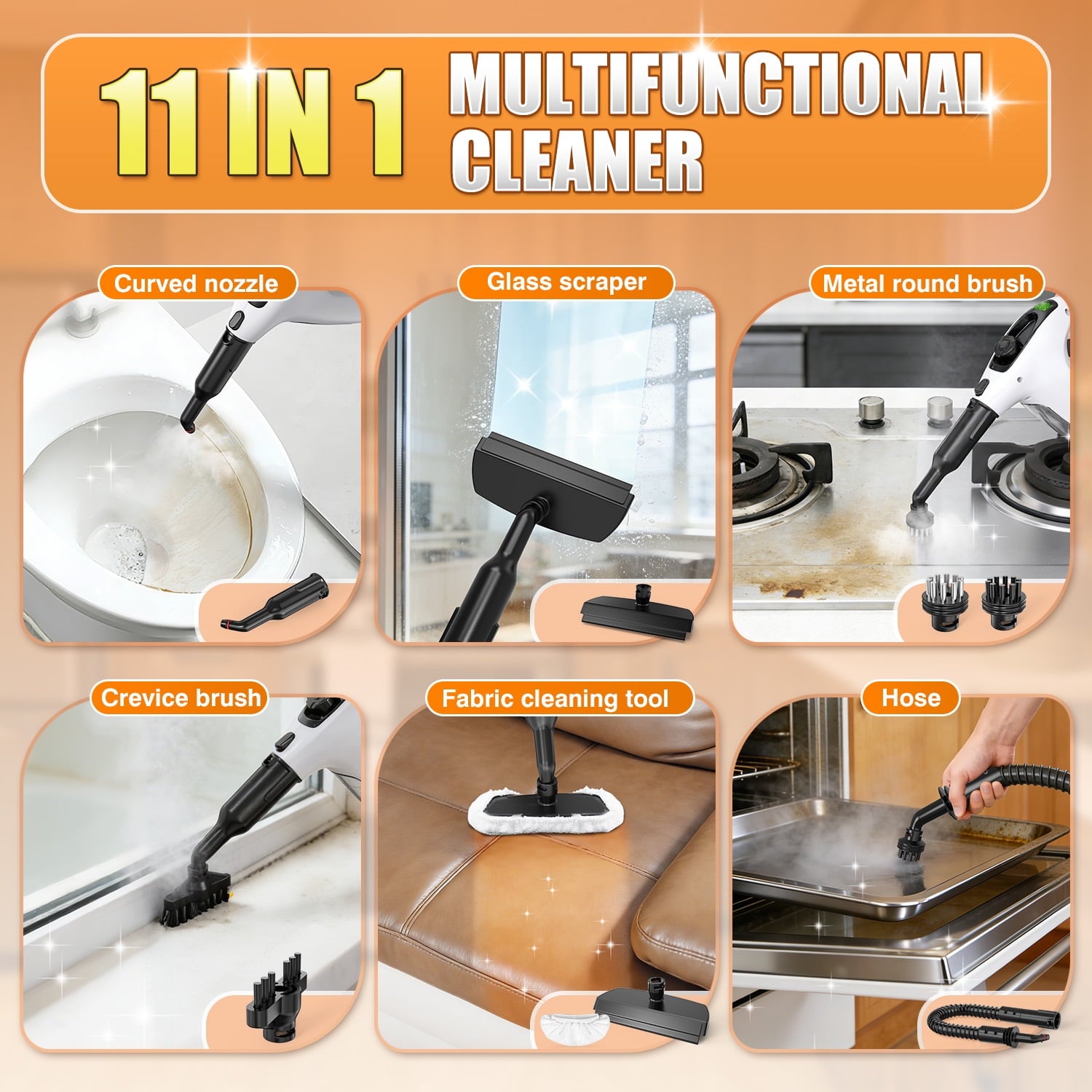 EXLUVON Handheld Steam Cleaner, 1500W Pressurized 10s Instant Heat Steam Cleaner for Home, Upgrade 15fl oz Tank, Lightweight Portable Steamer for Cleaning Kitchen, Grout, Furniture, Couch Car and Bat