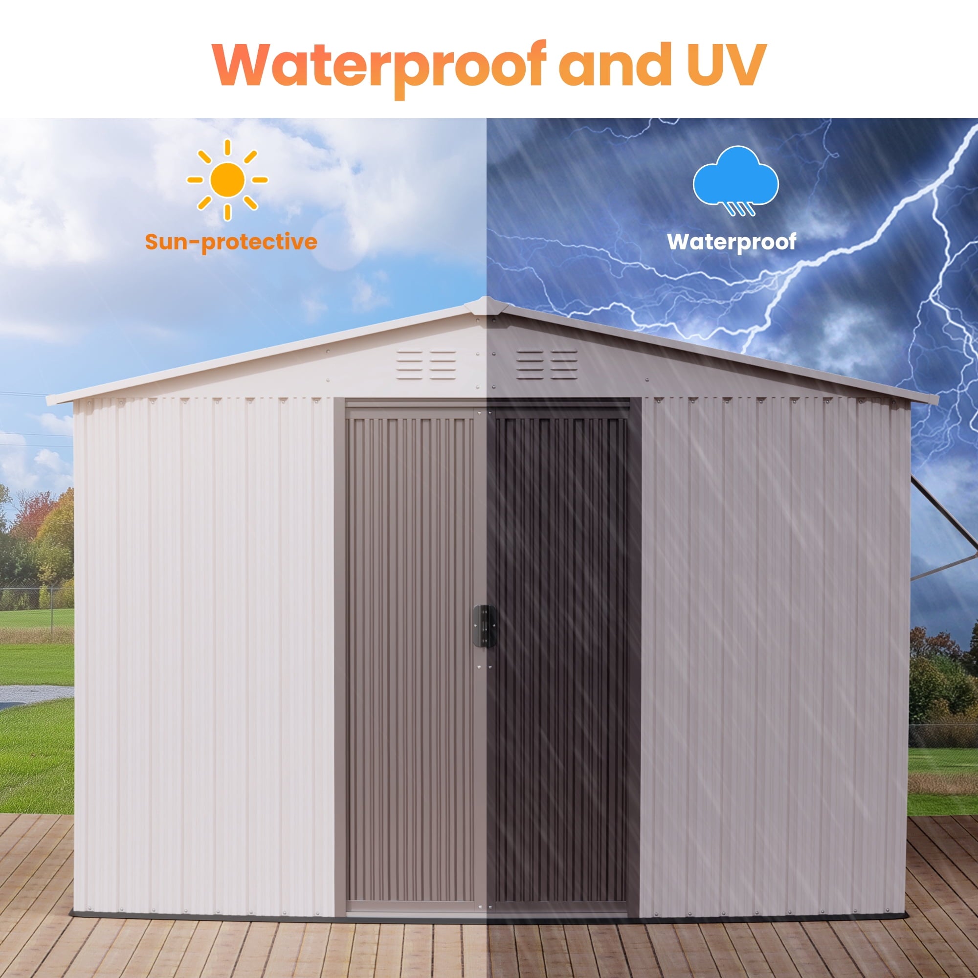 6x8 Outdoor Steel Storage Sheds, Metal Tool Outdoor Shed with Windows& Air Vent&Gloves,for Backyard,Garden,Lawn,Creamy White