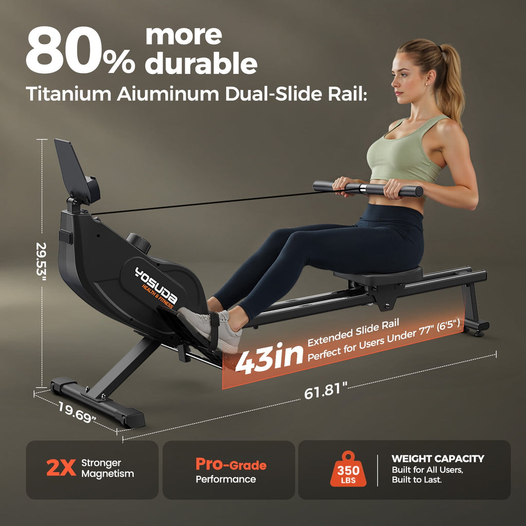 YOSUDA Magnetic Rowing Machine 350lbs Weight Capacity, Foldable Rower for Home Use with 16-Level Max 115lbs Adjustable Resistance and Bluetooth, Tablet Holder