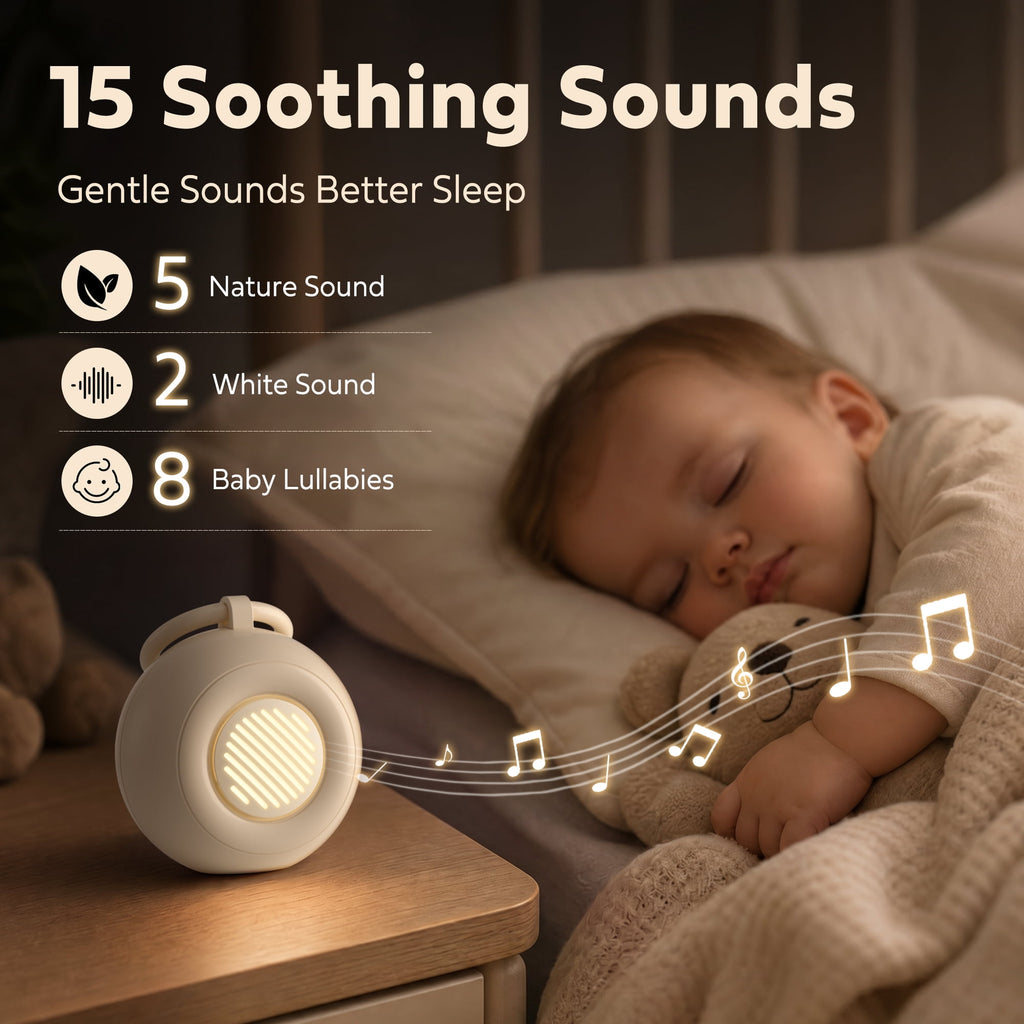White Noise Machine for Baby Adult Sleep, Portable Sound Machine with Cry Detection, 15 Soothing Sounds, 20H, Night Light & Timer– Baby Essentials for Nursery Home Travel