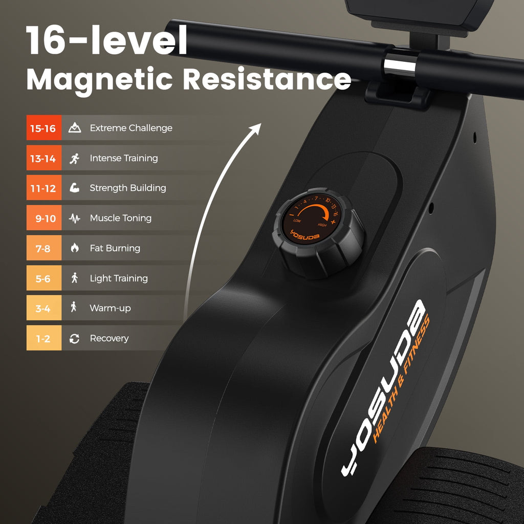 YOSUDA Magnetic Rowing Machine 350lbs Weight Capacity, Foldable Rower for Home Use with 16-Level Max 115lbs Adjustable Resistance and Bluetooth, Tablet Holder