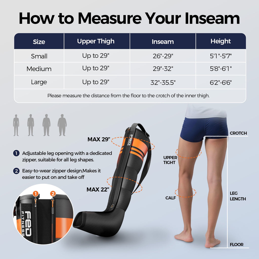 FED Fitness Compression Boots, 6 Modes & 13 Levels , 3 Timing&Heat, 5 Airbags 360° Coverage, Adjustable with Washable Liner for Leg Massage, L Size