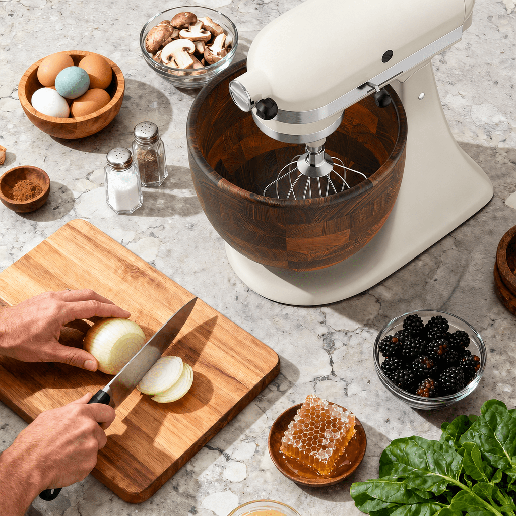 TOCOKEID 5 Qt Premium Natural Acacia Wood Mixer Bowl Attachment for KitchenAid 4.5-5 Qt Tilt-Head Stand Mixers