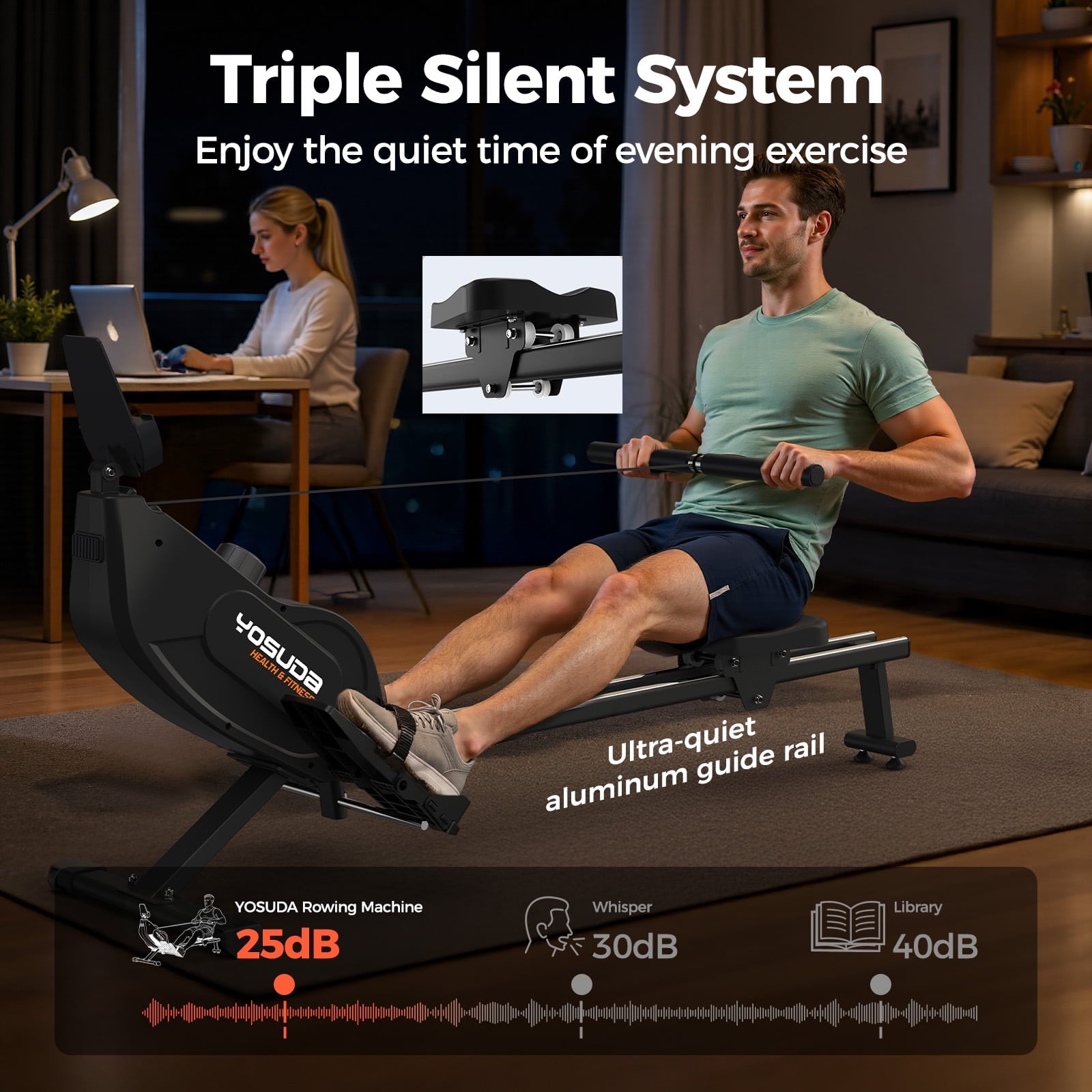 YOSUDA Magnetic Rowing Machine 350lbs Weight Capacity, Foldable Rower for Home Use with 16-Level Max 115lbs Adjustable Resistance and Bluetooth, Tablet Holder