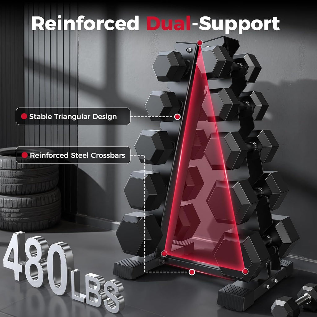 Dumbbell Rack Stand Only 5 Tier, Weight Rack for Dumbbells Compact A-Frame Home Gym Space Saver, 480 LBS Weight Capacity