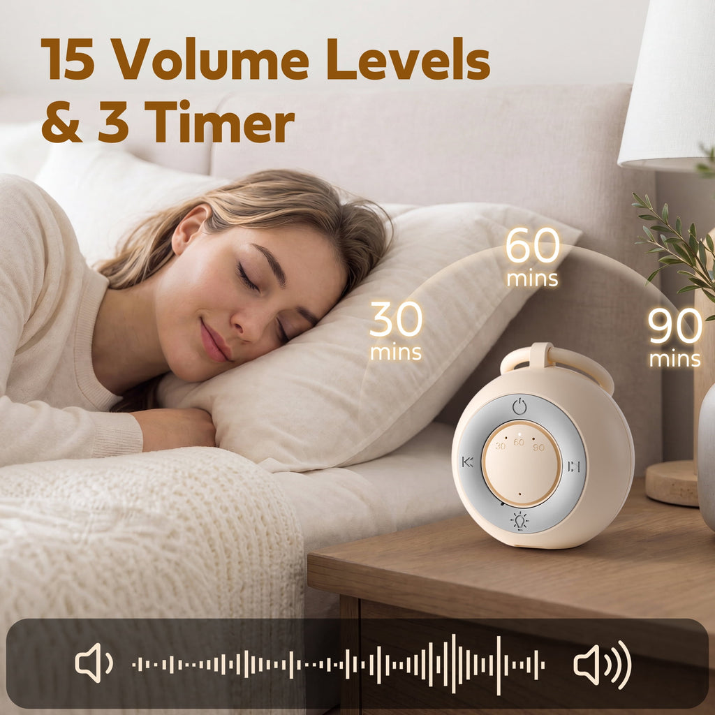 White Noise Machine for Baby Adult Sleep, Portable Sound Machine with Cry Detection, 15 Soothing Sounds, 20H, Night Light & Timer– Baby Essentials for Nursery Home Travel